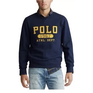 Polo Ralph Lauren Navy Blue Sweatshirt Yellow 1967 Athletic Dept Spell Out Large